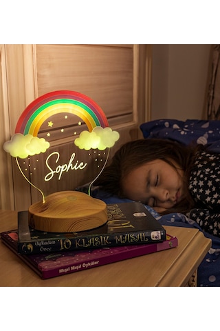 Sevgi Lambası Gökkuşağı Kız Çocuk Rainbow Kişiye Özel Doğum Günü Led Gece Lambası