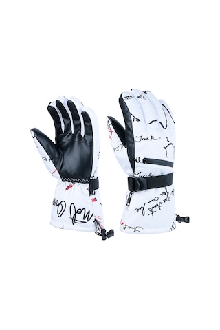 Wezone Sgm-163 Kışlık Kayak Eldiveni - Desenli, Isı Tutucu, M Boy Beyaz