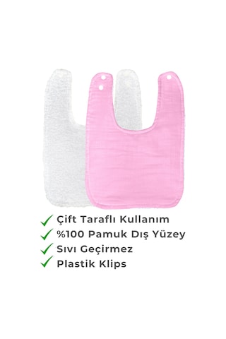 Pamuklu Sıvı Geçirmez Mama Önlüğü Bürümcük-havlu Çift Yönlü P-b Beyaz - Pembe