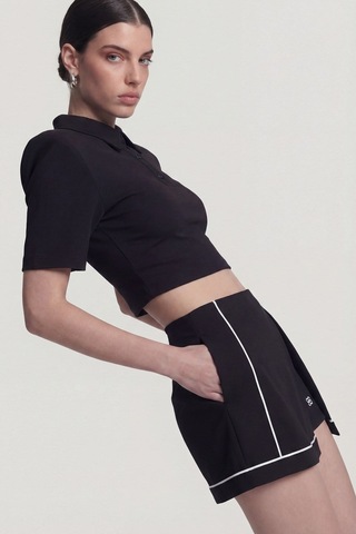 Holly Lolly Vatkalı Polo Yaka Carolyn T-shirt Siyah