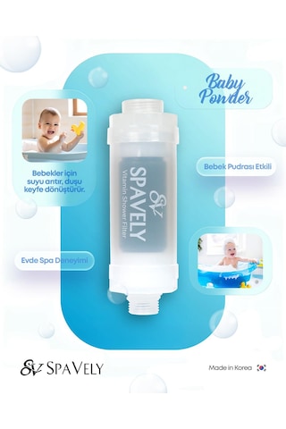 Spavely Duş Filtresi Bebek Pudrası Esanslı - Klor Ve Kireç Karşıtı, Kokulu, C Vitaminli 150 Gr