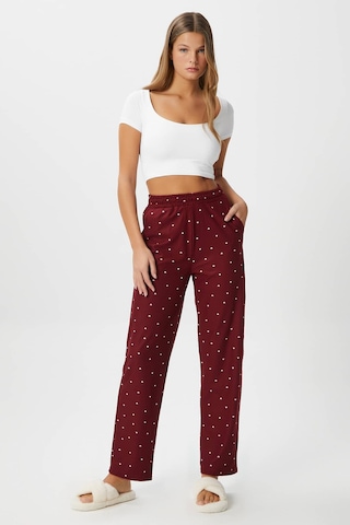 Ritnice Kadın Teddi Ultra Yumuşak Cepli Bordo Kalp Desen Yılbaşı Pijama Altı Çok Renkli