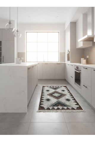 Etnik Desenli Makinede Yıkanabilir Kilim Çift Taraflı Pratik Ve Günlük Kullanıma Uygun Kilim Renkli
