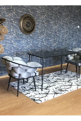 Yirmi15 Siyah Metal Ayaklı 70x110 Siyah Mermer Desen Mutfak-balkon-çalışma Masası