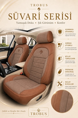 Hyundai Tucson 2004-2009 Uyumlu Süvari Serisi 2+1 Ticari Tay Tüyü Taba Koltuk Kılıfı