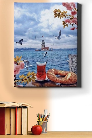 Webstyle Üsküdar Da Çay Simit Sayılarla Boyama Seti Kasnaklı 40x50 Cm