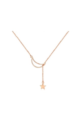 Star Moon S925 Ayar Gümüş Rose Altın Kaplama Kolye Çok Renkli