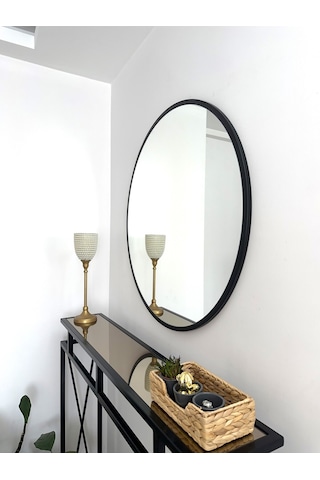 Effe Siyah Metal Çerçeveli 80 Cm Yuvarlak Ayna