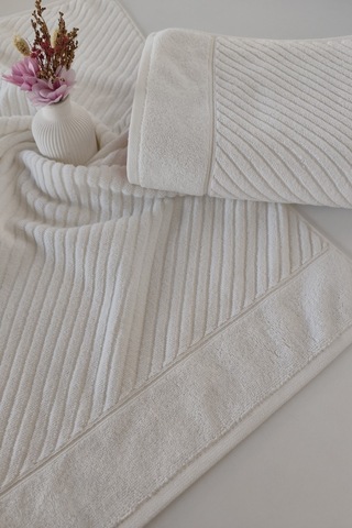 %100 Pamuk Yumuşak Kabartmalı 2'li El Havlusu 50x90 Cm Su Emici Krem Krem Krem