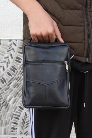 Mergenshoes Mkm C13 Siyah Hakiki Deri Erkek El Ve Omuz Çantası Siyah