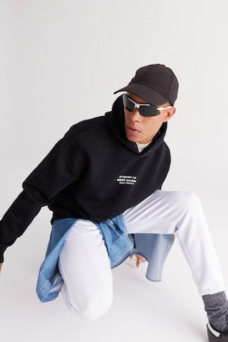 AC&Co / Altınyıldız Classics Erkek Sıyah Oversize Fit Bol Kesim Kapüşonlu İçi Polarlı Pamuklu Sweatshirt Siyah