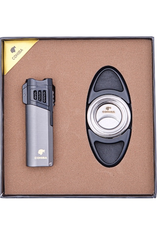 Cohiba Çakmak Kesici İkili Gunmetal Puro Seti - Tr8378