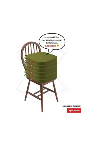 6'li Sandalye Minderi Seti Oval 42x42x5 Cm Standart Fit, Fermuarlı Yıkanabilir Kılıf, Bağcıklı Kaymaz, Leke Tutmaz Oturma Minderi Yeşil Çok Renkli