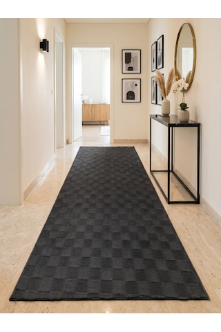 My Evilla Kare Desenli Antrasit Salon Antre Çocuk Odası Kaymaz Taban Modern Dekoratif Halı