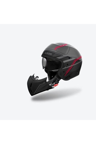 Airoh J 110 Slim Motosiklet Kaskı Mat Gri - Kırmızı