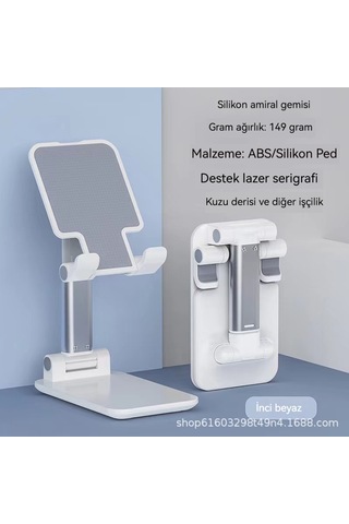 Aurora Taşınabiler Teleskopik Tembel Katlandır Silikon Masaüstücep Telefonu Tutucu Beyaz Beyaz