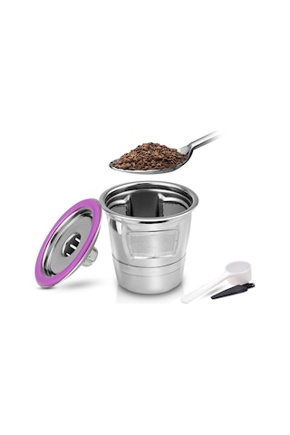 Honmex 304 Paslanmaz Çelik Tekrarlı Kahve Kapsülü Keurig 2.0/1.0 Uyumlu + 8ml Kaşık + Fırça - Mor Ve Gümüş Diğer