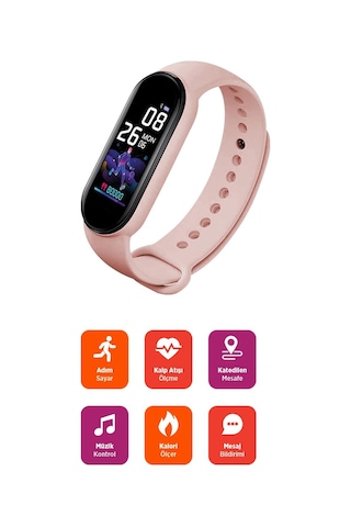 Polosmart Pssw17 Akıllı Bileklik 5.1v Titreşimli Bluetooth Adım Sayar Kalp Atışı Uyku Takibi Pembe