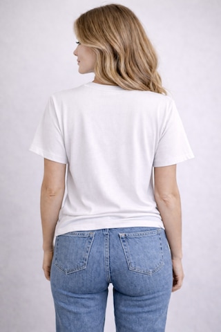 Herkesemoda The Sea Baskı Detaylı Basic T-shirt Beyaz