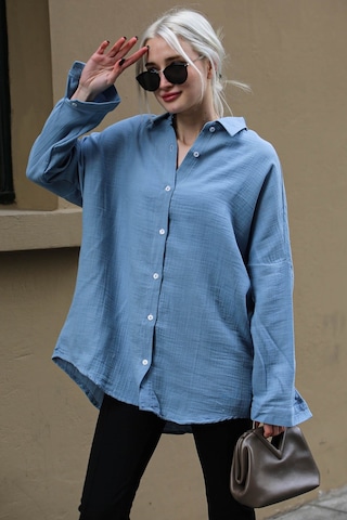 Madmext Mavi Muslin Kumaş Basic Kadın Gömlek Mg1660 Mavi