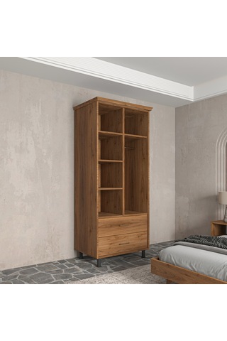 Renazzo Soft Wood 2 Kapaklı Masif Ahşap Gardırop Ceviz