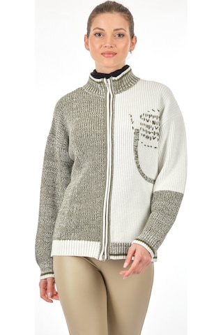 Unique Mode Dik Yaka Yazılı Uzun Kollu Haki Kadın Hırka UW231062 Haki