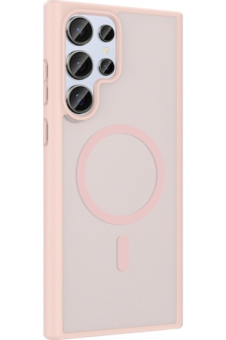 Ardemix Samsung Uyumlu Galaxy S23 Ultra Kılıf M-safe Şarj Özellikli Zore Babet Kapak - Pembe