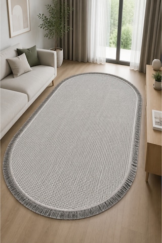 Vega 1451 Krem Oval Modern Hav Toz Tutmayan Koridor Salon Yatak Odası Oturma Odası Banyo Halısı Gri