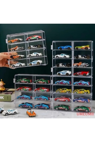 Konesam Araba Modeli Ve Küçük Eşyalar İçin 8 Bölmeli Şeffaf Abs Depolama Rafı - Çocuk Odası Alan Optimizasyonu Şeffaf