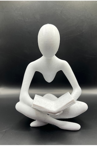 İskandinav Tarzı Kitap Okuyan Biblo Heykel 3d Dekoratif Figür Beyaz 2 Adet