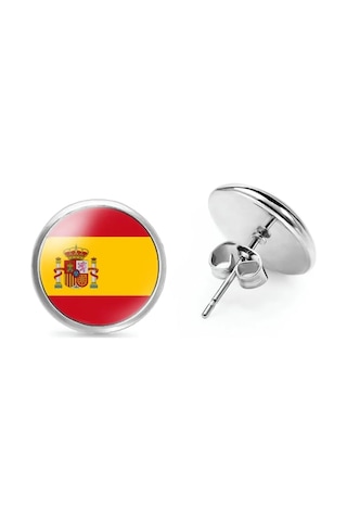İspanya Spain Bayrağı Küpe 1 Çift Yuvarlak İğneli Paslanmaz Çelik Turuncu