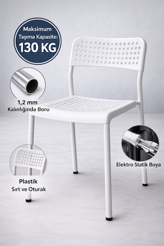 5'li Mutfak Masa Takımı, 4 Sandalye Ve 1 Masa, Yemek Odası, Bahçe Takımı, 4 Kişilik, Metal Ayaklı Masa: Beyaz/beyaz - Sandalye: Beyaz