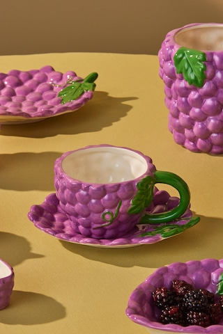 Karaca Grape Üzüm Desenli Çay Fincan Takımı 296 Ml Mor