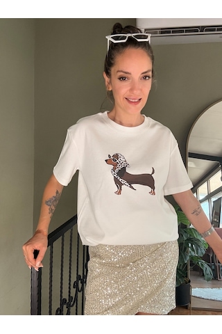 Ali Butik Ekru Leodog Baskılı Tişört