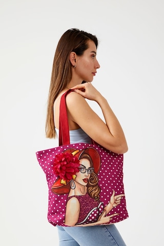 Popart Desen Bez Fuşya Puantiyeli Plaj Alışveriş Çantası Çok Renkli