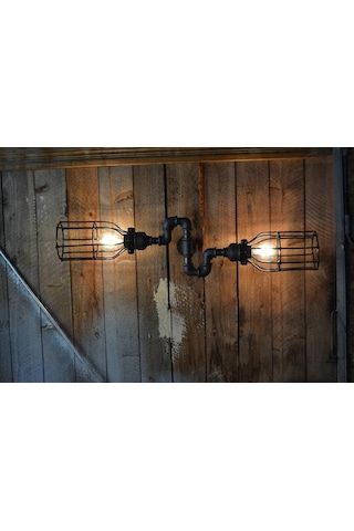 2 'li Borulardan Duvar Lambası Hediyelik Duvar Apliği Vintage Siyah