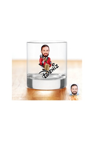 Kişiye Özel Renkli Baskılı Erkek Patron Karikatürlü Viski Bardağı-2 Çok Renkli