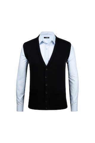 Çizgi Triko Erkek Büyük Beden V Yaka Düğmeli Desenli Çelik Örgü Yelek 4241lb Siyah Siyah