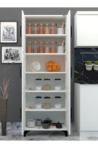 % 100 Mdflam 6 Kapaklı- Frenli- Çok Amaçlı Kiler, Banyo, Ayakkabılık, Balkon Dolap- Beyaz Parlak