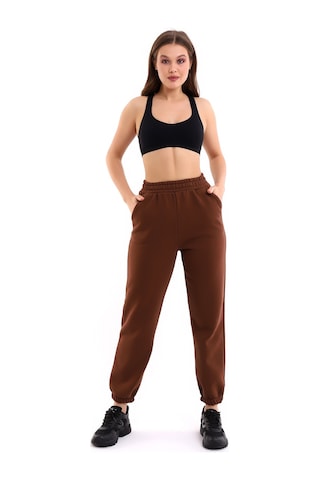 Winmoda34 Kadın Üç İplik İçi Şardonlu Polarlı Eşofman Altı Jogger Rahat Kalıp kahve