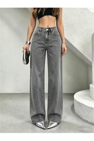 Layal My Beauty Melody Kadın Jeans Wide Leg Rahat Yüksek Bel Salaş Bol Paça Jean Palazzo Denim Kot Pantolon Füme