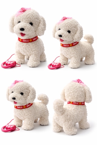 Smile Tasmalı Sevimli Yürüyen Köpek Beyaz