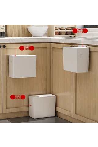 Geeroyoo Duvar Monteli 6l Çöp Kutusu - Delme Yok, Kapaklı, Duvar/kapı Uyumlu, Ev, Mutfak, Banyo İçin Dayanıklı Plastik Atık Kutusu