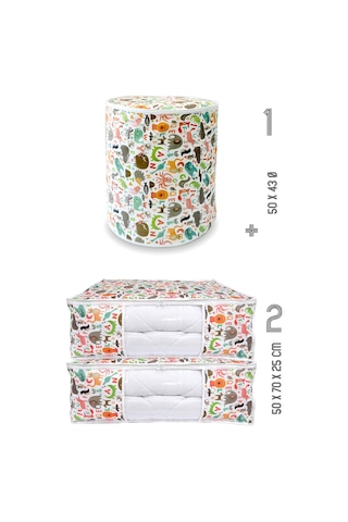 Vedsey 3'lü Set 50x70x25 - 50x45 Çocuk Hayvan Baskılı Organizer Düzenleyici Set Çok Renkli
