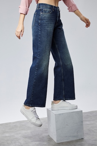Cedy Denim Cedy Denım Yüksek Kalite Kadın Palazzo Yüksek Bel Cotton Jean Pantolon Koyu Mavi