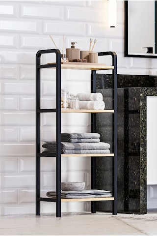 Banyo Düzenleyici Lüks Ahşap Mutfak Rafı Banyo Dolabı Çok Amaçlı Siyah