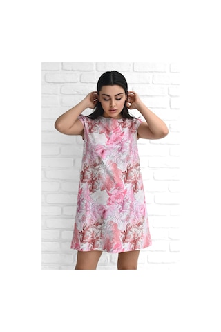 Koza Butik Kadın Desenli Kısa Kollu Elbise 5167-23 001