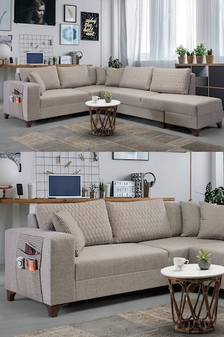 Krem Loft Köşe Koltuk Takımı Krem