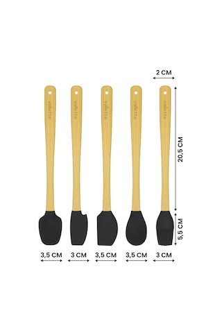 Valletta Indigo 5 Li Siyah Bambu Silikon Spatula Seti Uzun 26 Cm