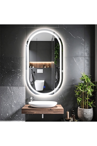Serava Beyaz Led'li Lazer Kumlamalı Lavabo & Banyo Aynası Dokunmatik Sensörlü 90 X 50